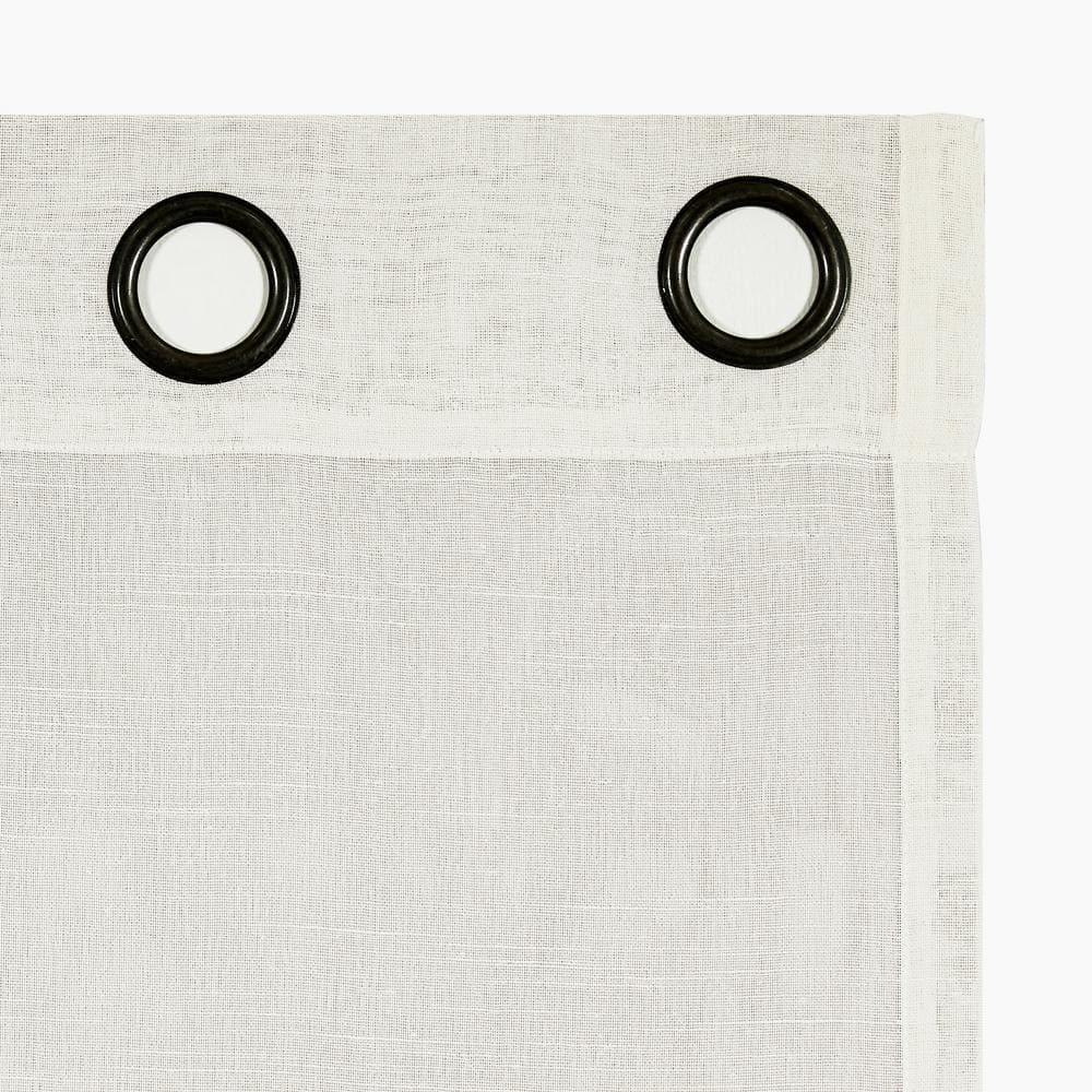 52"x63" Archaeo Light Filtering Slub Textured Linen Blend Black Grommet Top Curtain Panel Ivory: Modern Indoor Curtain