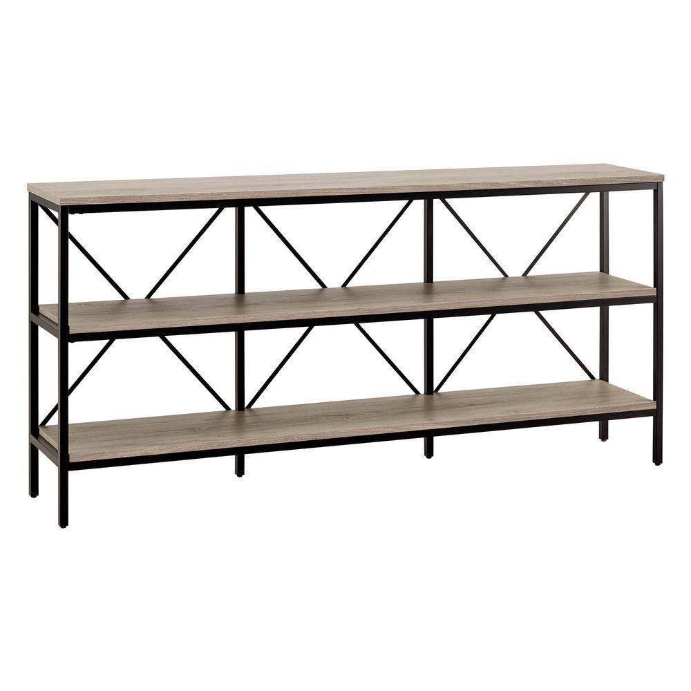 Evelyn&Zoe Kira 64" Wide Rectangular Console Table, Blackened Bronze/Antiqued Gray Oak