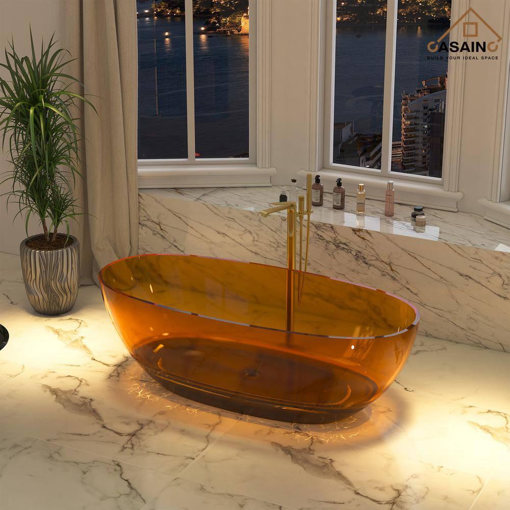 Marfa 67'' x 30'' Runway Semi Transparent Resin Freestanding Soaking Bathtub