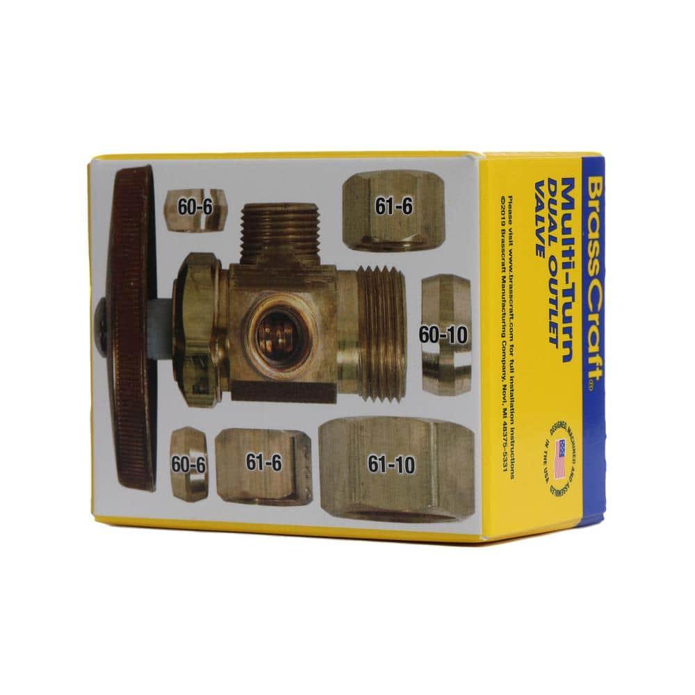 BrassCraft CR1901LRX R1 Stop Valve, 1/2 x 3/8 x 3/8 in Connection, Compression, 125 psi Pressure, Brass Body