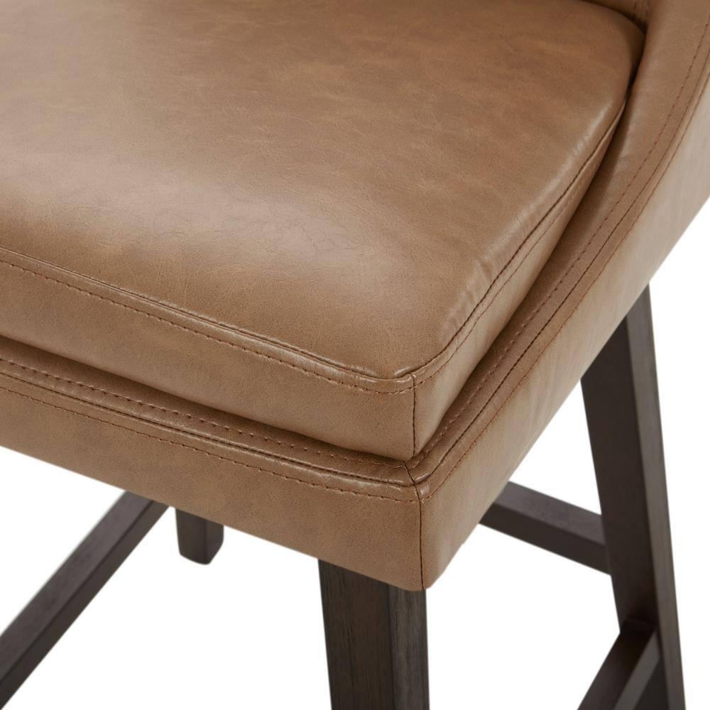 Fiona 26.8 in. Saddle Brown High Back Solid Wood Frame Swivel Counter Height Bar Stool with Faux Leather Seat(Set of 2)