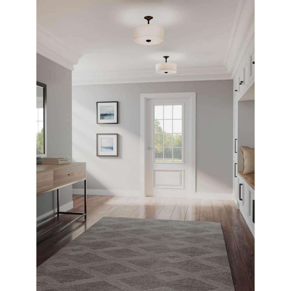 Progress Lighting, Inspire Collection, 2-Light Semi-Flush Mount, Antique Bronze, Etched Glass with Linen Shade
