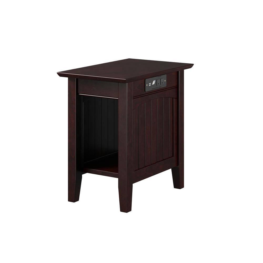 AFI Nantucket 14" Solid Wood End Table with Built-In Charger in Espresso