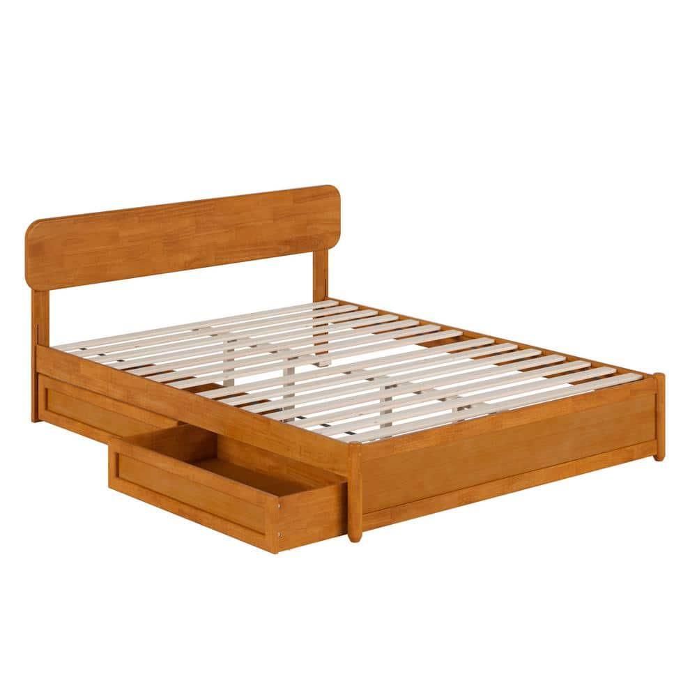 AFI Capri Queen Wood Platform Bed with Panel Footboard and Storage Drawers, Light Toffee