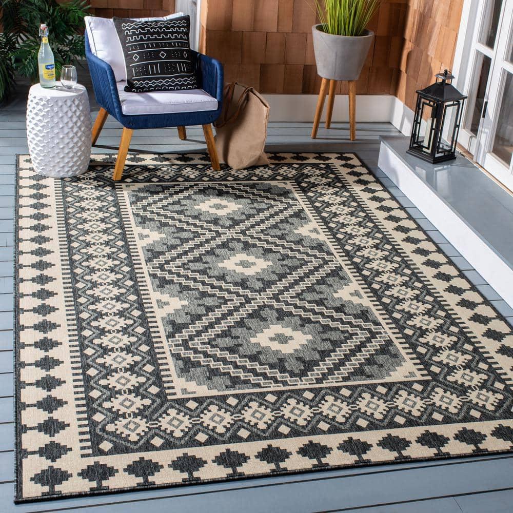 Veranda VER099 Power Loomed Indoor/Outdoor Area Rug - Ivory/Grey - 3'x3' - Safavieh.