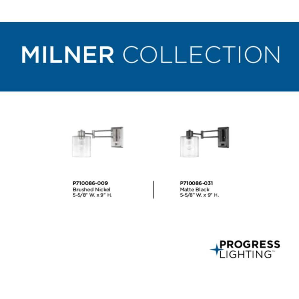 Progress Lighting Milner 1-Light Wall Bracket, Brushed Nickel, Clear Glass Shade