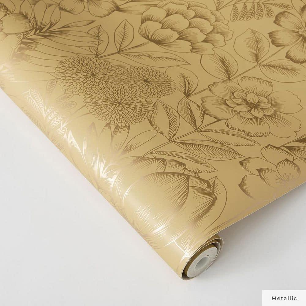 Tempaper & Co. Homestead Floral Removable Peel and Stick Wallpaper, Metallic Marigold, 28 sq. ft.: Vinyl, Self-Adhesive, Washable