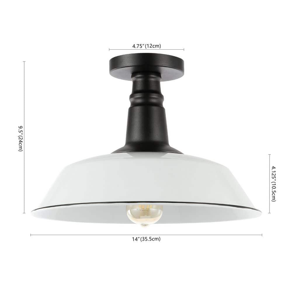 JONATHAN y Camila Montaje Semi Empotrado de Hierro LED Industrial Clásico de 14" con 1 Luz para Interior/exterior, Blanco/negro, JYL7617A