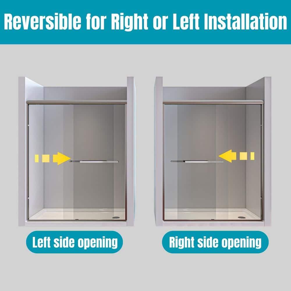 56"-60" W x 72" H Double Sliding Semi-frameless Shower Door with Two Handles