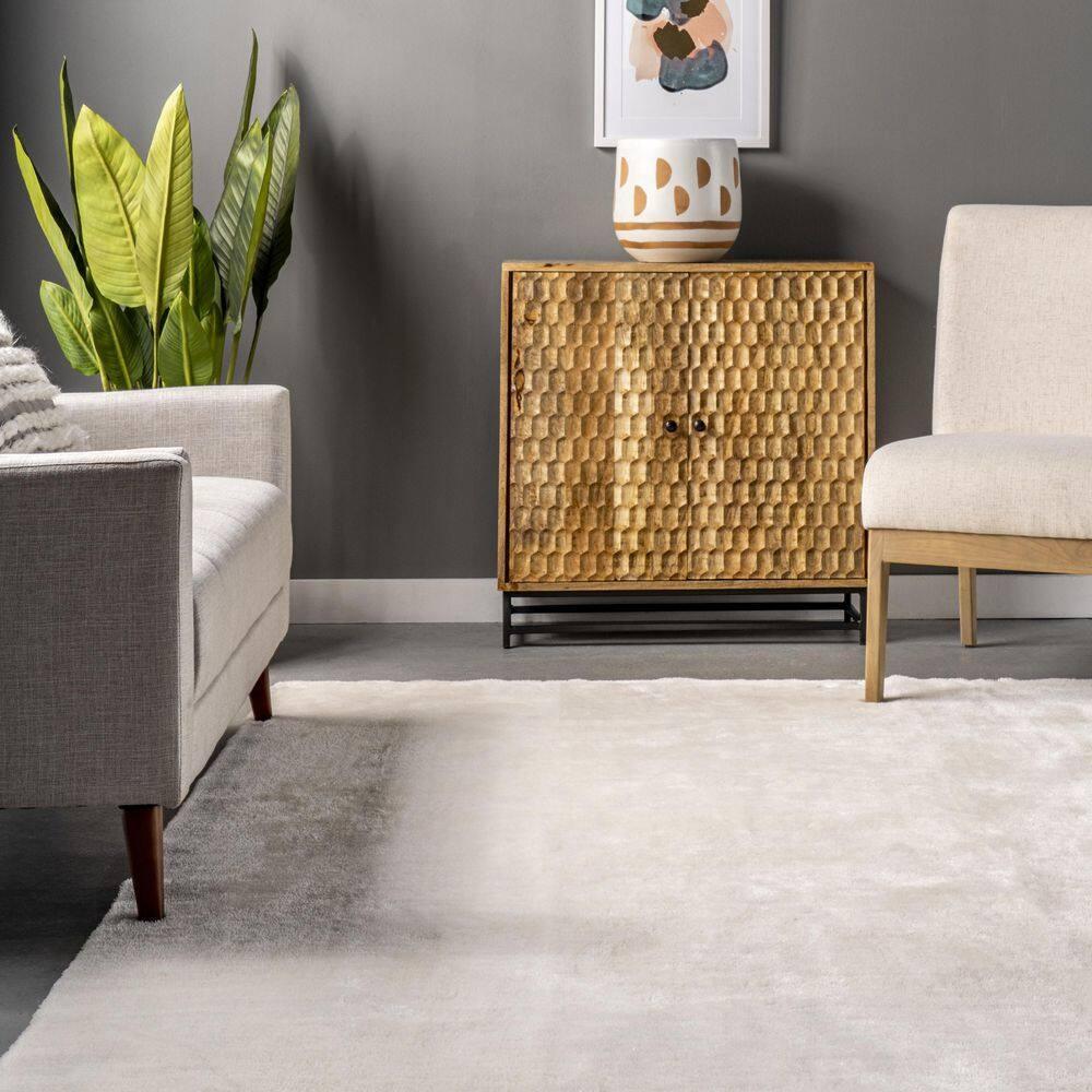 nuLOOM 4' Square Cozy Plush SuperiorWash Area Rug, Machine Washable, Non-Slip, Soft Fluffy Shag Carpet for Living Room Bedroom Nursery, Loni Off-white