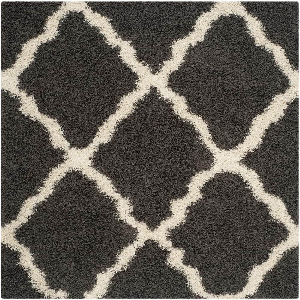Dallas Shag SGD257 Power Loomed Area Rug - Dark Grey/Ivory - 6'x6' - Safavieh.