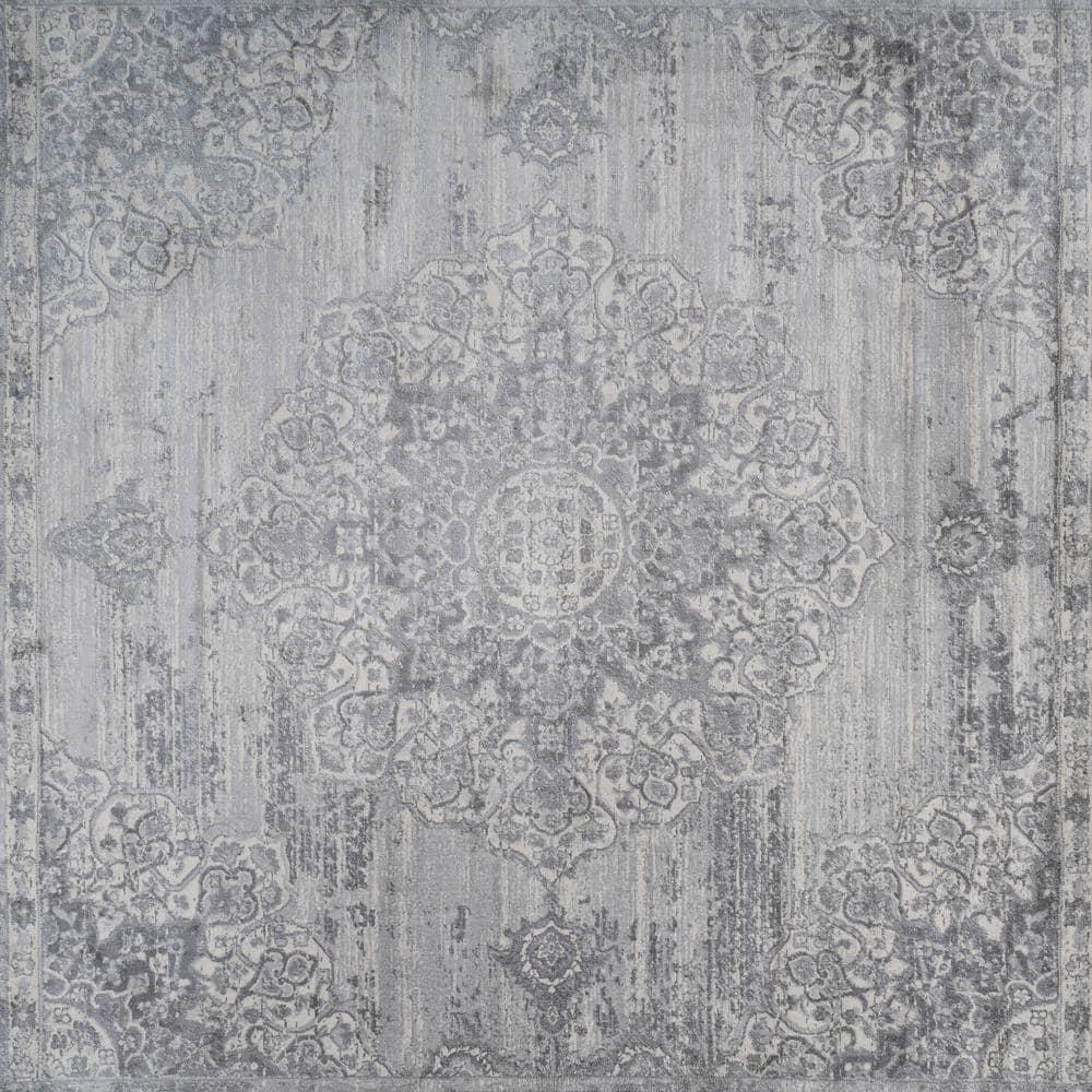 6' x 6' Modern Persian Vintage Moroccan Medallion Area Rug, Light Gray - JONATHAN Y