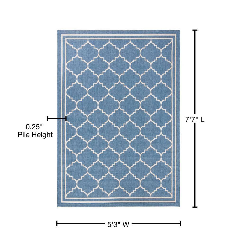 Courtyard CY6889 Power Loomed Indoor and Outdoor Area Rug - Blue/Beige - 5'3"x7'7" - Safavieh