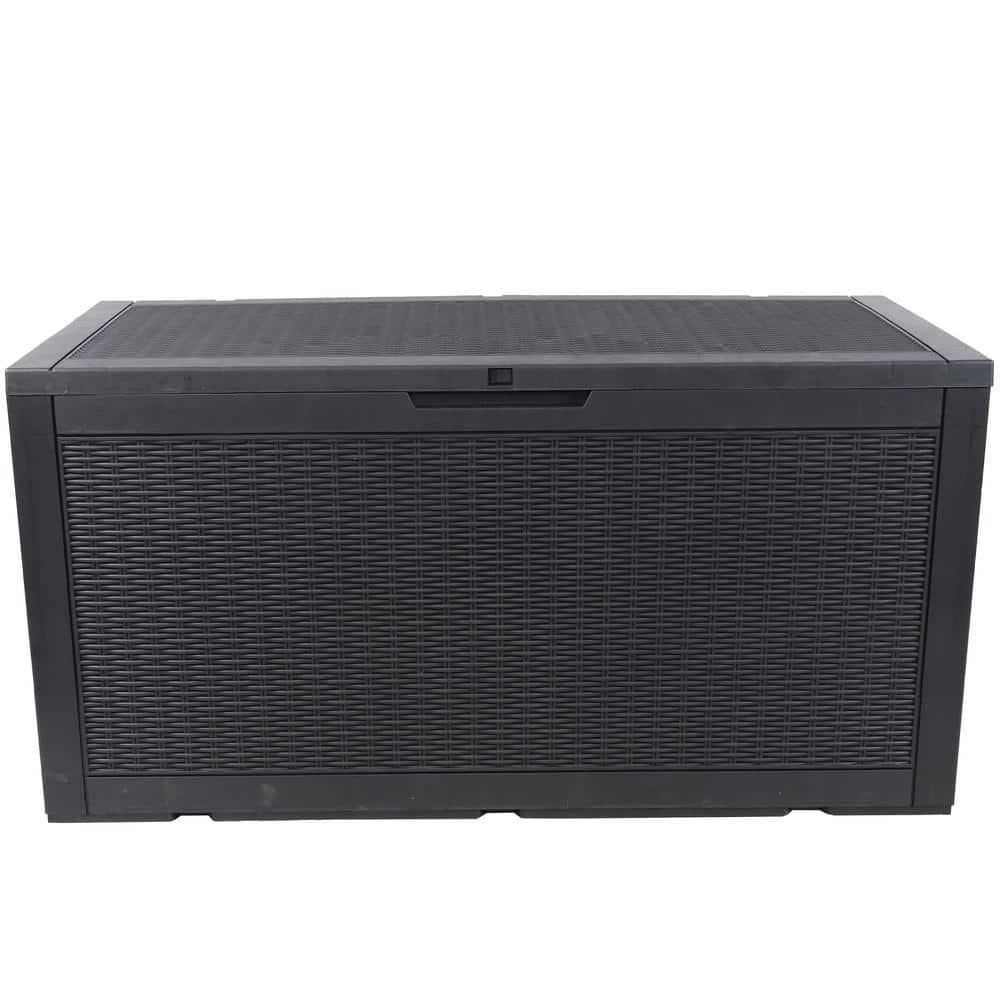 Sunnydaze Outdoor Deck and Patio Storage Box with Rattan Design - 100 Gal. - Phantom Gray