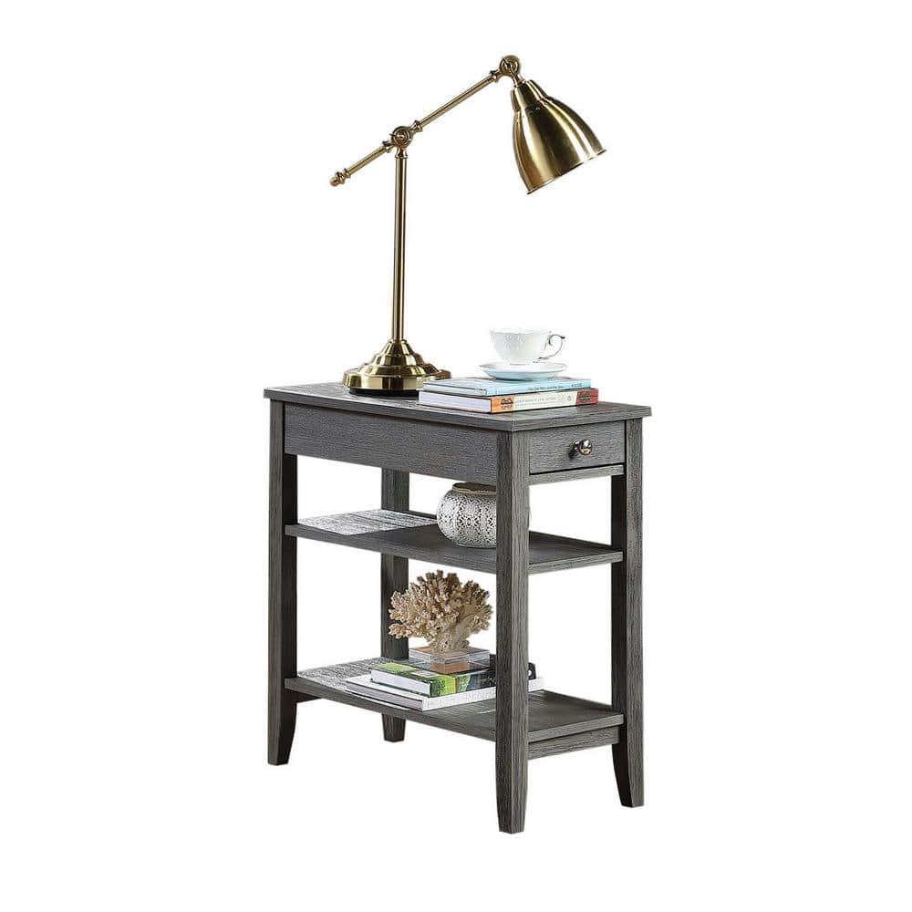 Convenience Concepts American Heritage 1 Drawer Chairside End Table with Shelves, Wirebrush Dark Gray