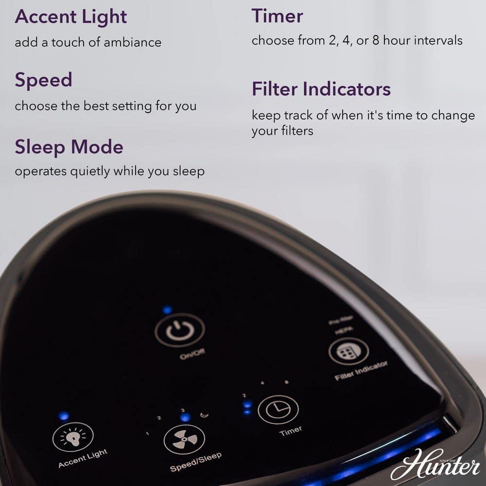 Hunter HP600 Air Purifier. True HEPA Air Purifier Tower for Pets, Odors, Allergens, Smoke, Dust, VOC's. 3 Fan Speeds, Sleep Timer