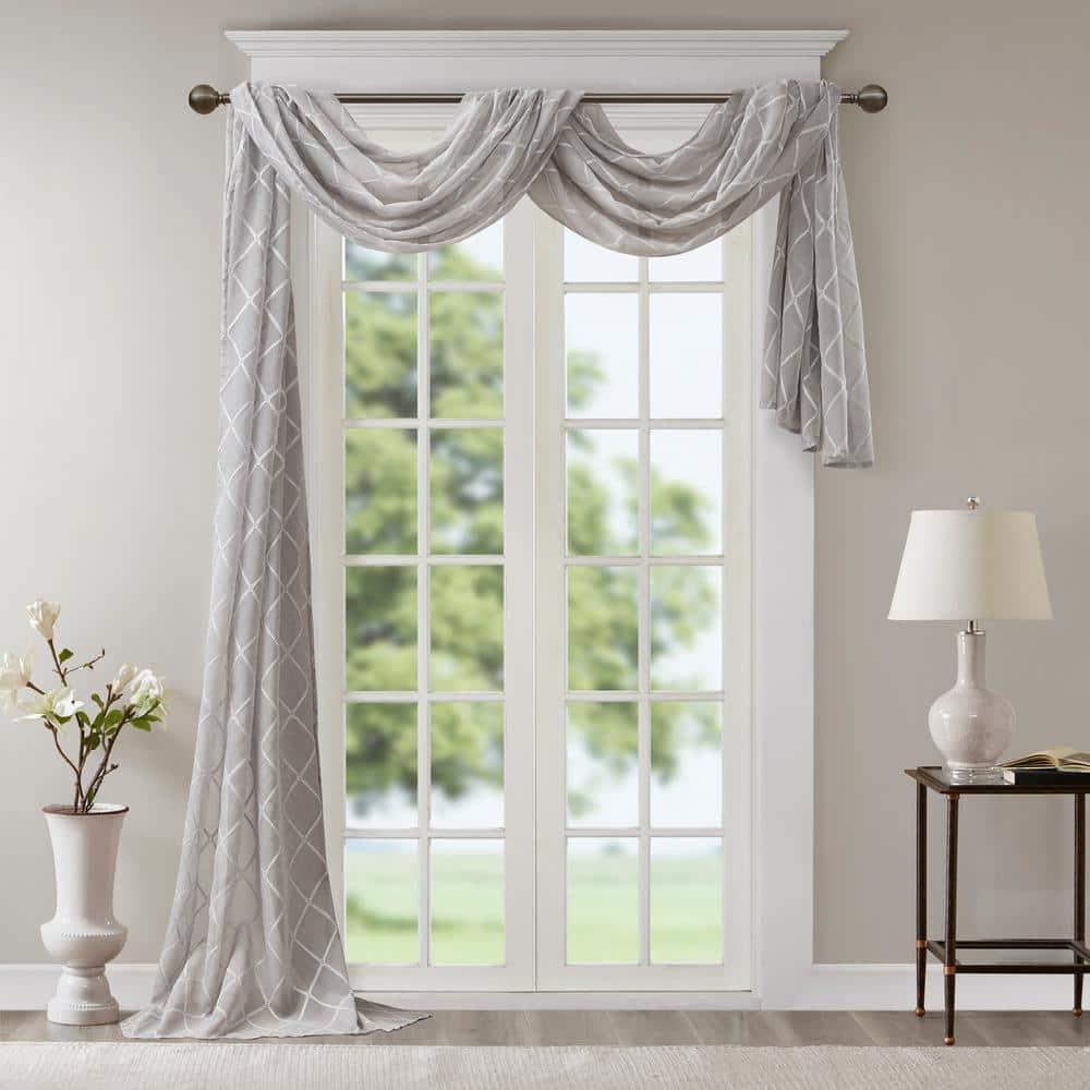 Madison Park Irina Solid Sheer Embroidered Window Scarf