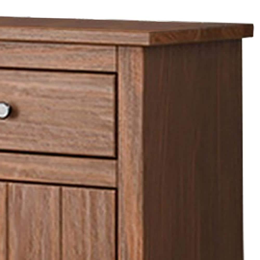 Benjara Stav Nightstand, 1 Drawer And Door, 25 Inch, Plank Style, Solid Wood
