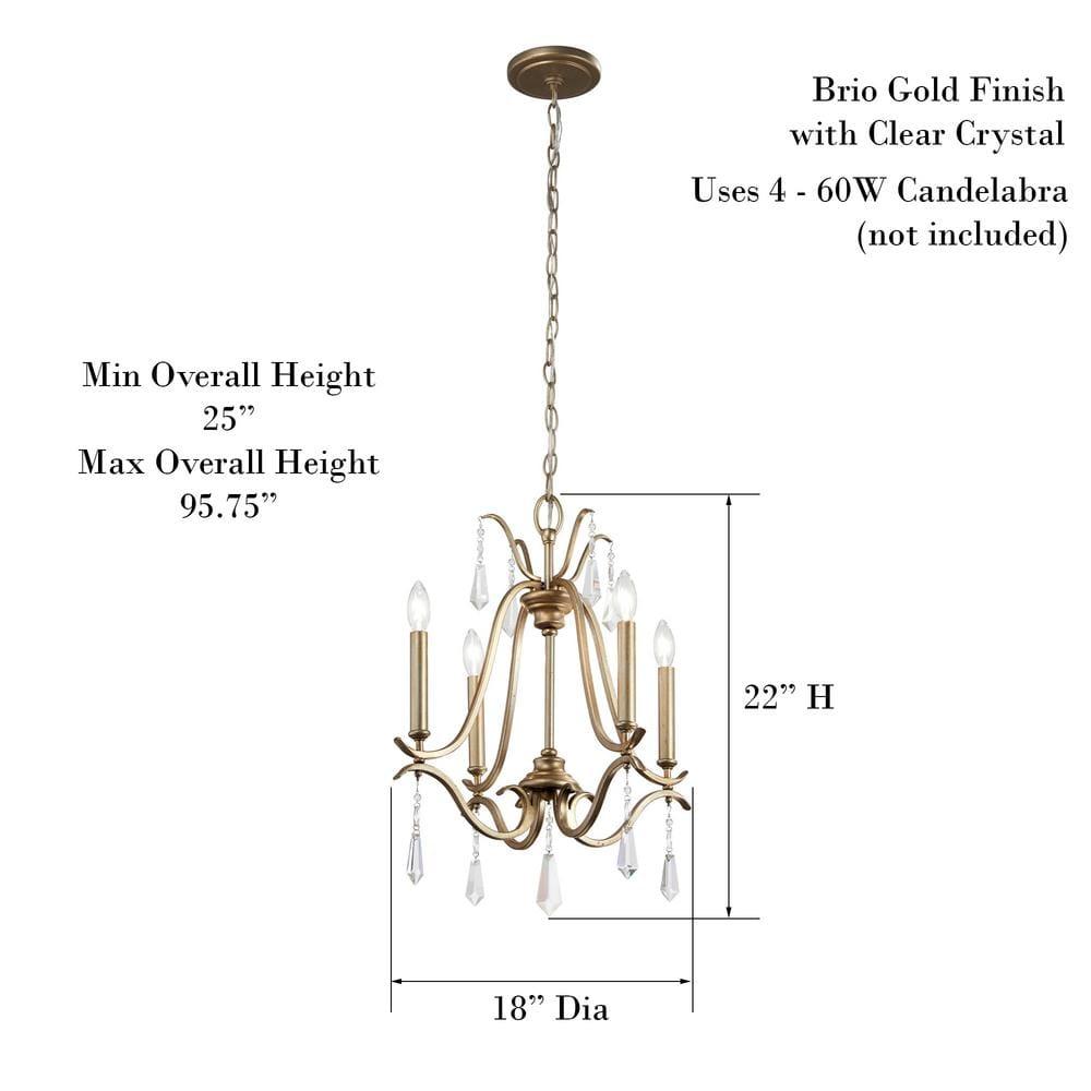 Minka Lavery Aged Brio Gold Pendant Chandelier 18" Wide French Clear Crystal 4-Light Fixture for Dining Room House Foyer Kitchen