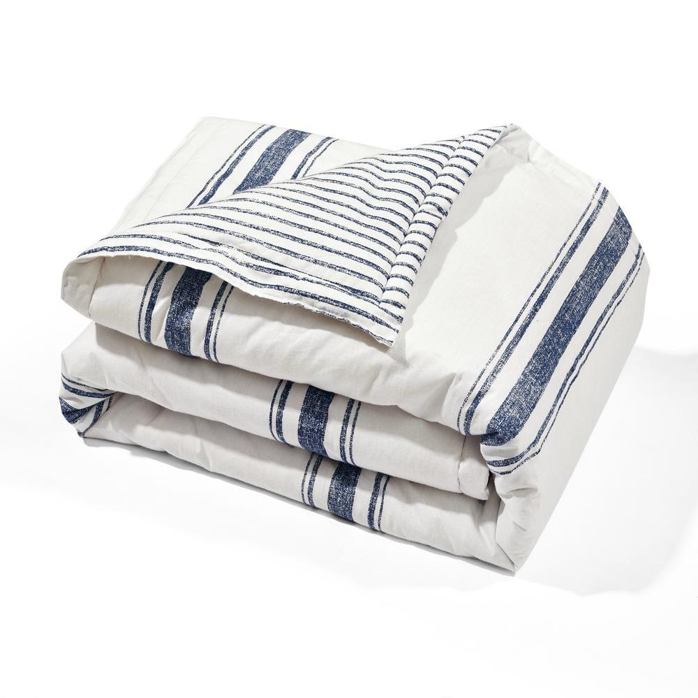 50"x60" Farmhouse Striped Throw Blanket Navy - Lush Décor: Reversible, Cotton, Cozy