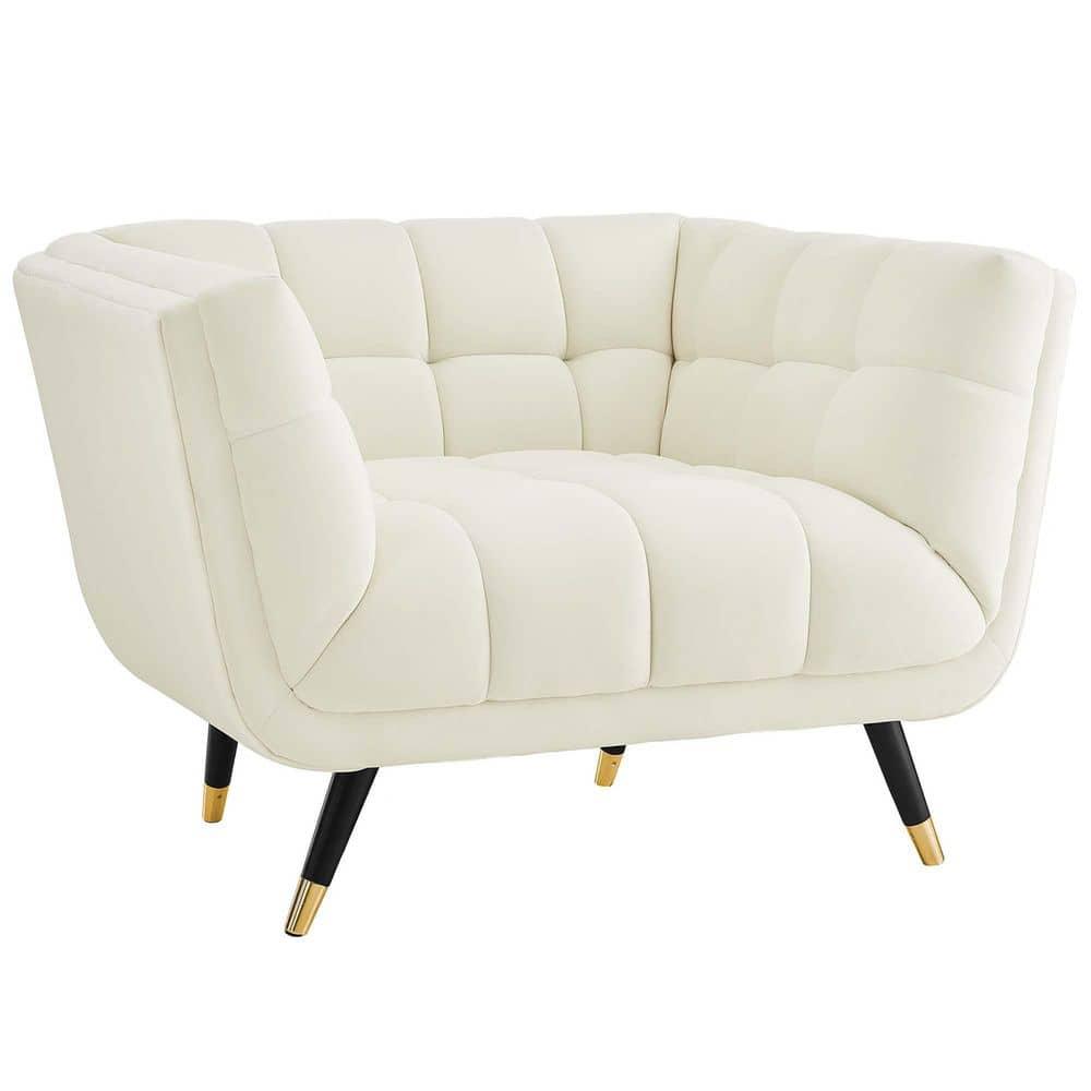 Modway Adept Performance Velvet Accent Armchair in Ivory and Black