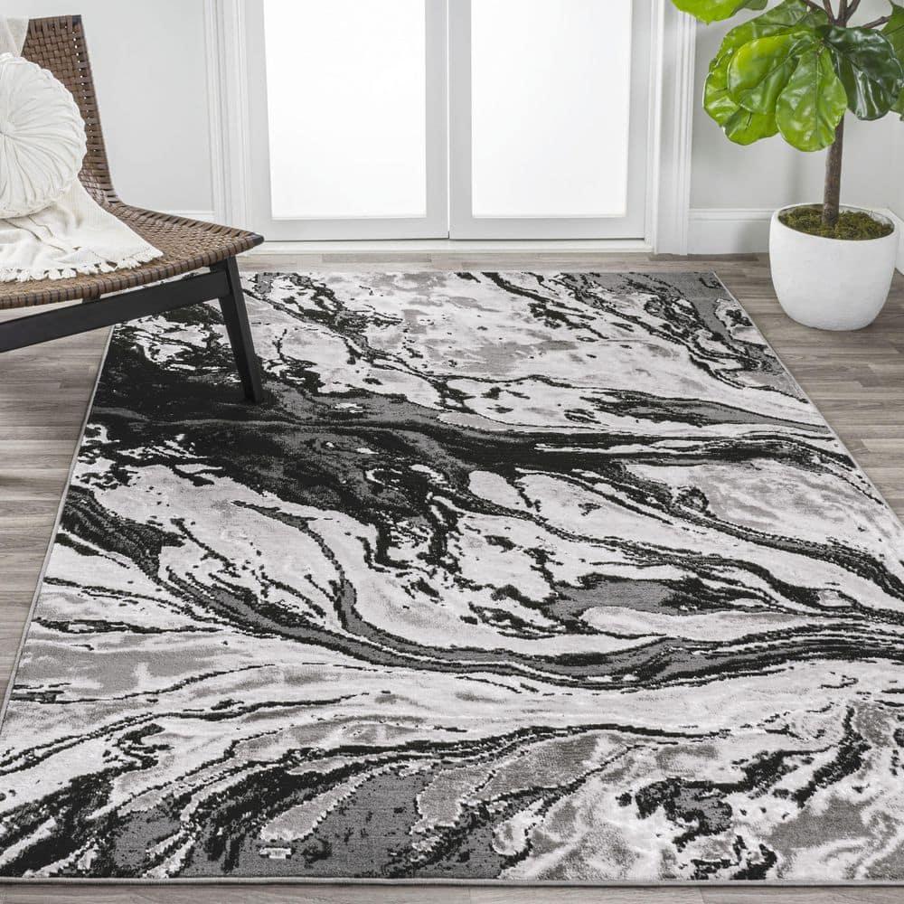 3'x5' Swirl Marbled Abstract, Black/Ivory - JONATHAN Y