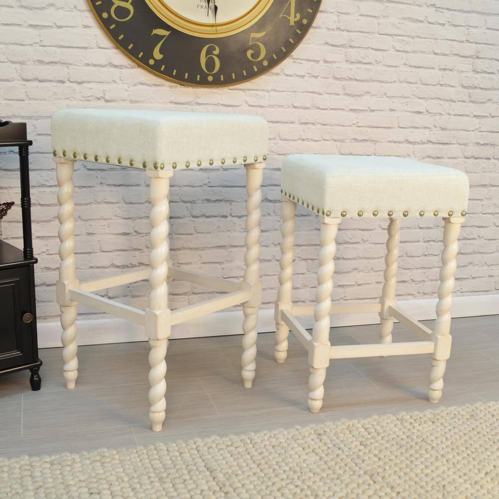 Carolina Living Remick 24" Counter Stool - Vintage White - Linen Upholstery