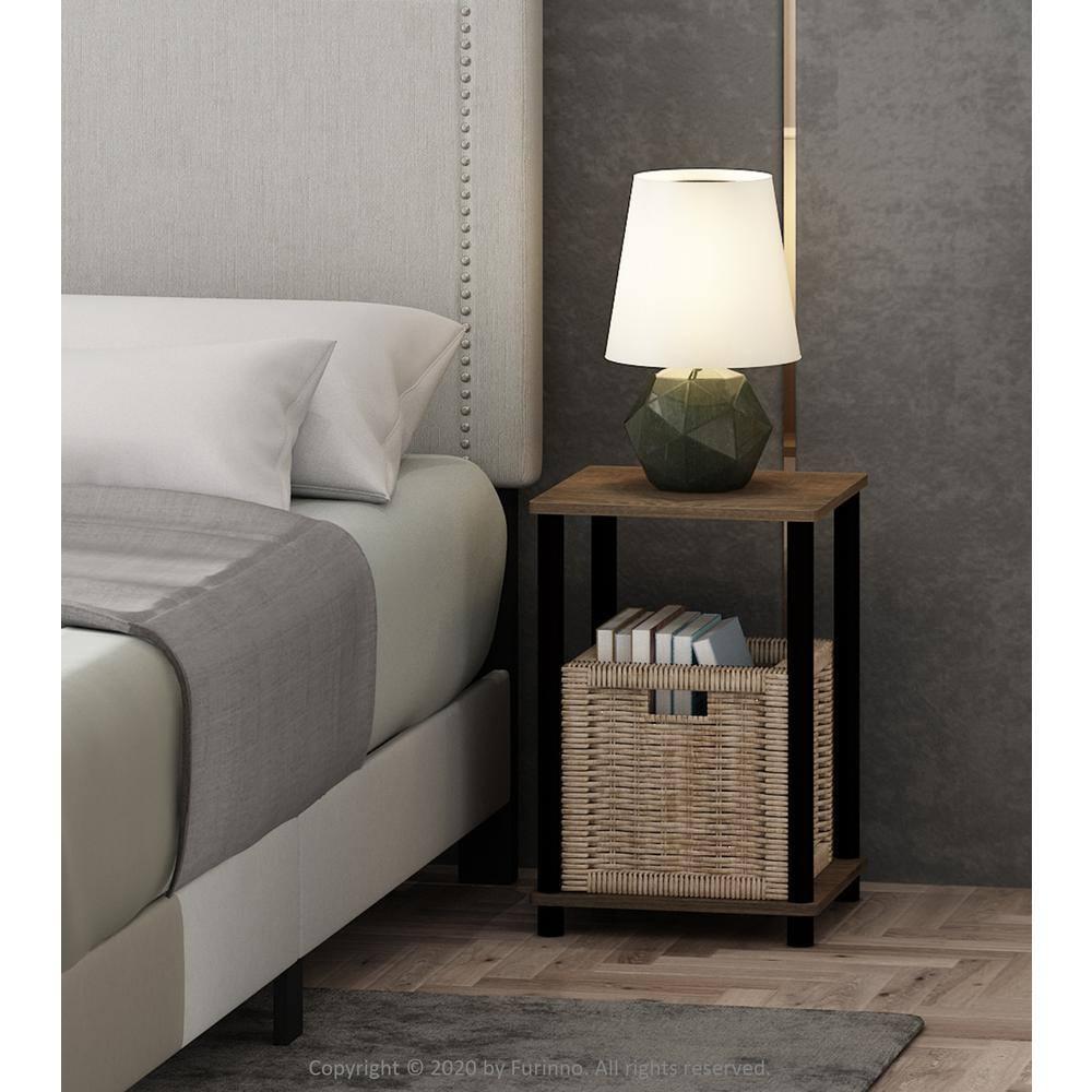 Furinno 2PCS Industrial Reversible End Table Sofa Side Bedside Nightstand w/Storage Shelf,Brown