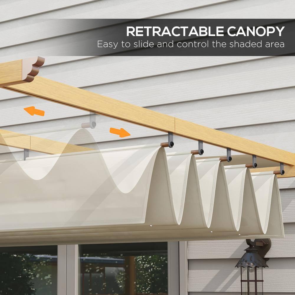 Outsunny 10' x 12' Outdoor Retractable Pergola, Heavy Duty Wood Grain Aluminum with Weather Resistant Fabric Sun Shade Canopy, Patio Shelter, Cream