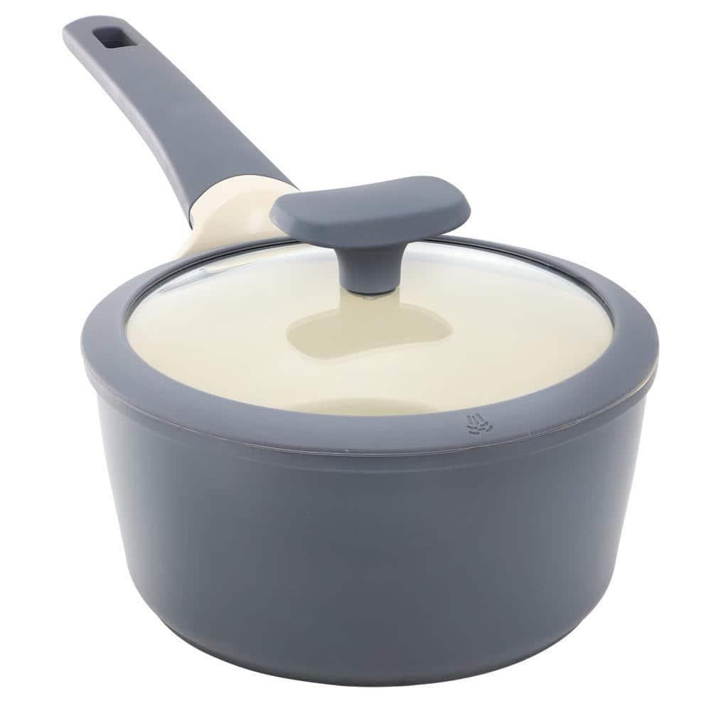 Rooney 2 qt. Ceramic Nonstick Aluminum Saucepan in Gray with Lid