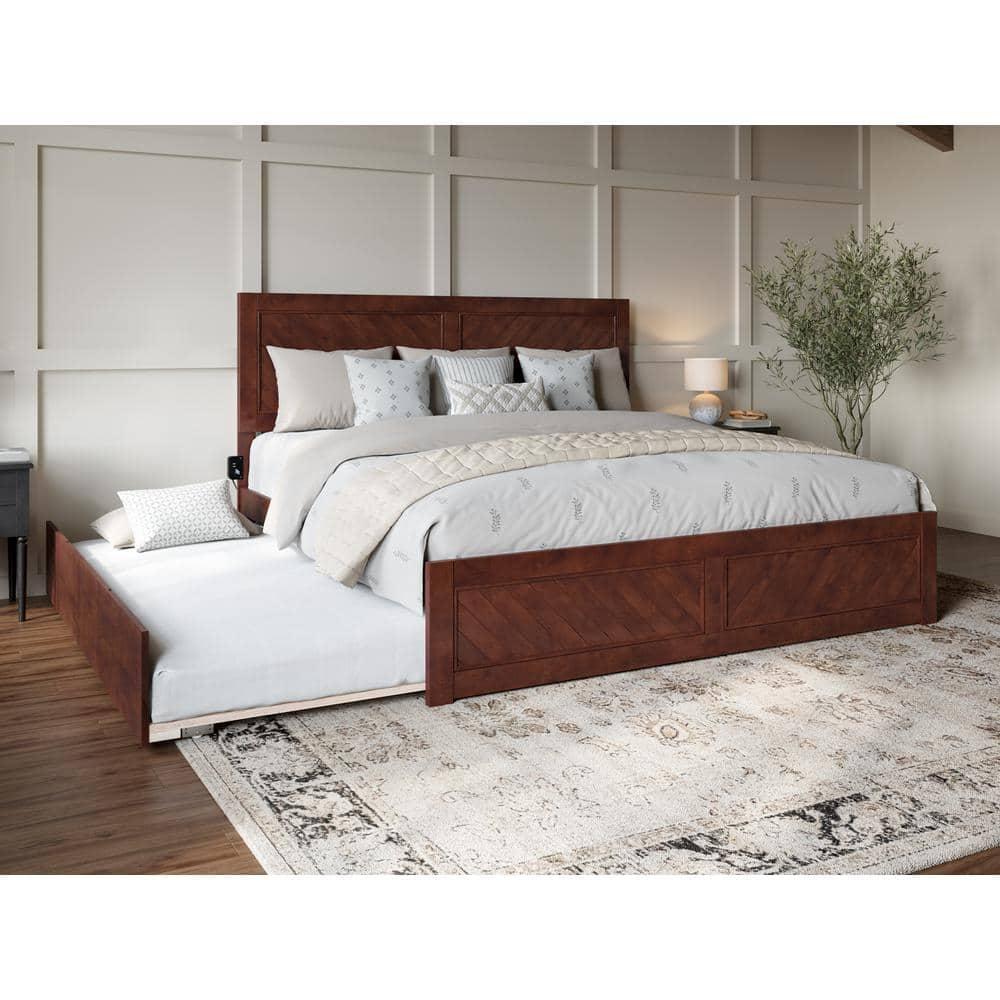AFI Canyon Walnut Solid Wood Platform Bed with Matching Footboard & Twin-XL Trundle, King