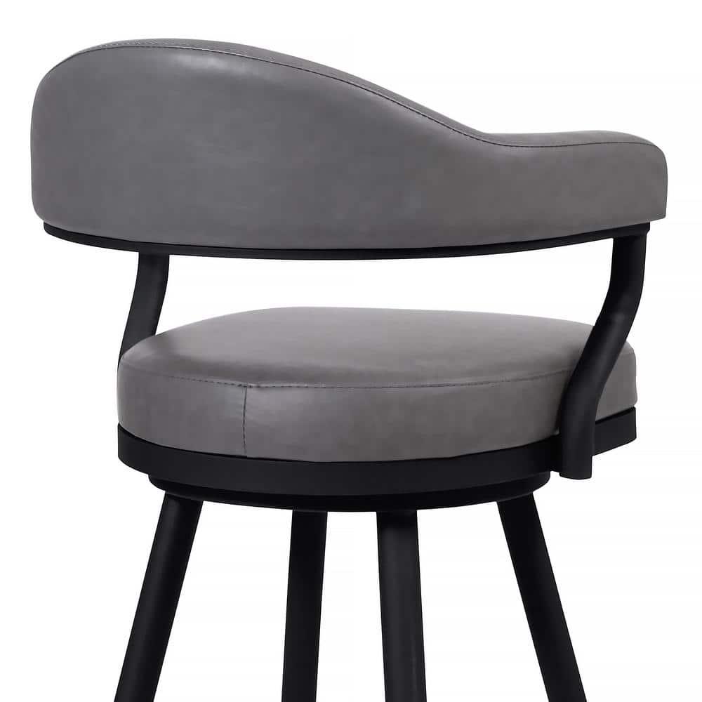 Armen Living Indoor Amador 30" Bar Height Barstool in a Black Powder Coated Finish and Vintage Gray Faux Leather