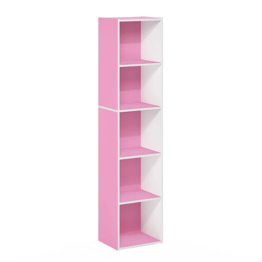 Furinno Pasir 5-Tier Open Shelf Bookcase, Pink/White