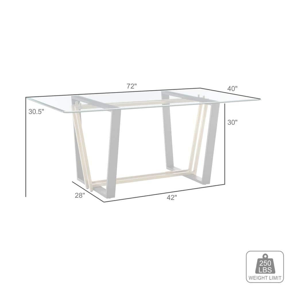 Armen Living Kai Rectangular Stainless Steel and Base with Glass Tabletop Dining Table Gold/Black