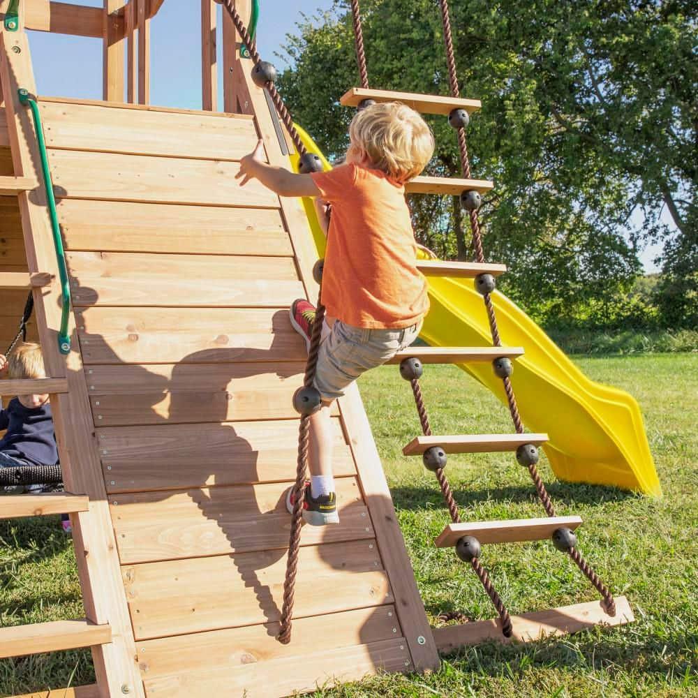 Backyard Discovery Endeavor Cedar Wood Swing Set, Slide, Play Deck, Rock Wall, Rope Ladder