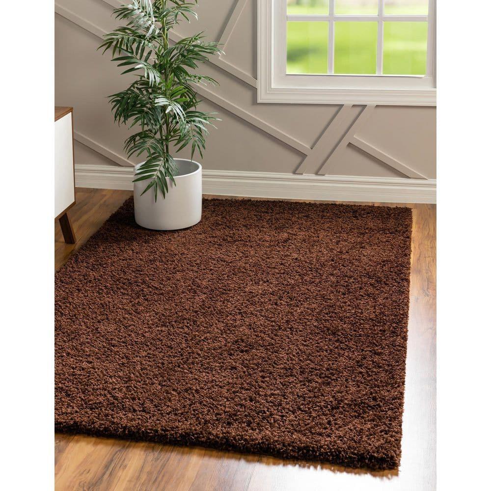 Unique Loom 4' 0 x 6' 0 Solid Shag Chocolate Brown Area Rug