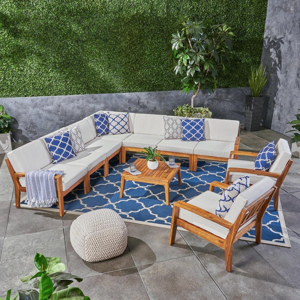 AllModern Pazel Acacia 8 - Person Modular Patio Conversation Sets with Cushions
