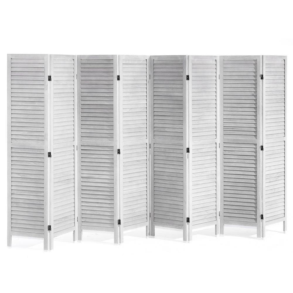 Wood Room Divider, 8 Panel Wood Folding Privacy Screen, 66.9 in. Tall Indoor Louvered Wooden Partition, Portable