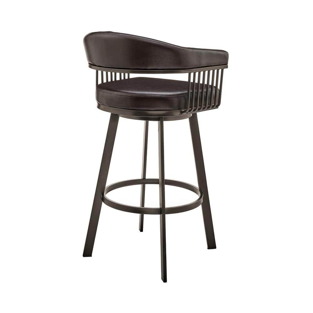 Armen Living Indoor Bronson 25" Counter Height Swivel Bar Stool in Java Brown Finish and Chocolate Faux Leather
