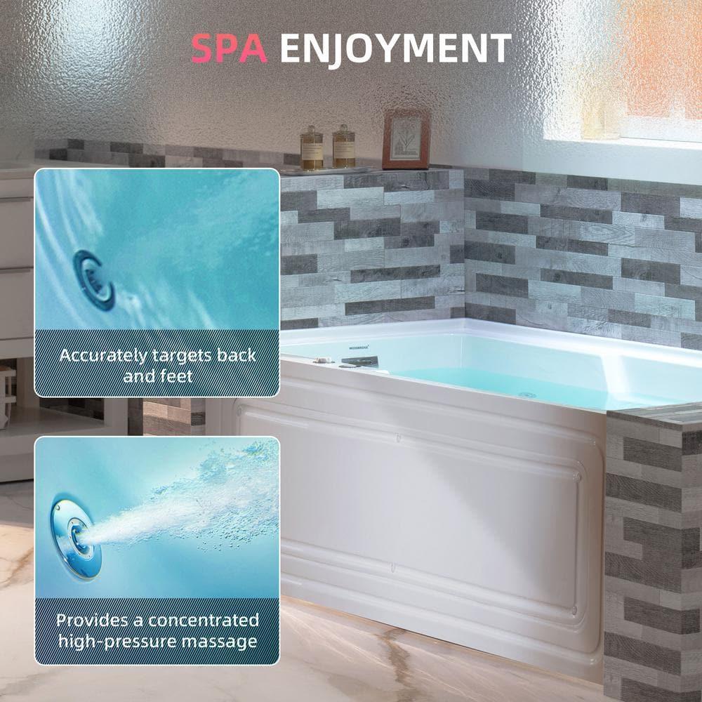 60" x 30" Whirlpool Heated Rectangular Alcove Acrylic Bathtub with Chrome/Matte Black Drain and Overflow