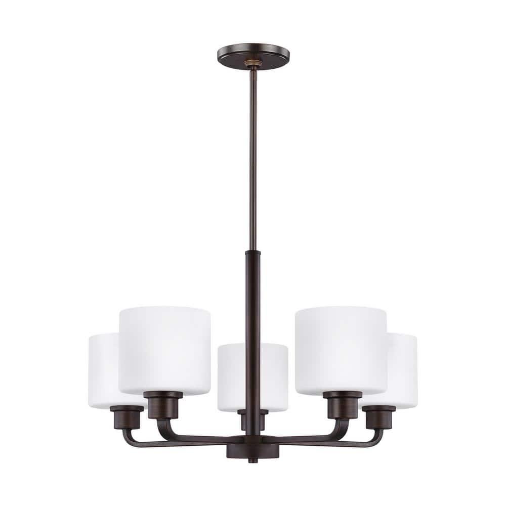 Bronze 5-Light LED Chandelier with Etched Glass Shades