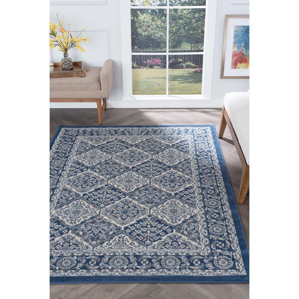 Tayse Hampton Area Rug HMP4207 Traditional Navy Geometric Blocked 3' 11'' x 5'3'' Rectangle