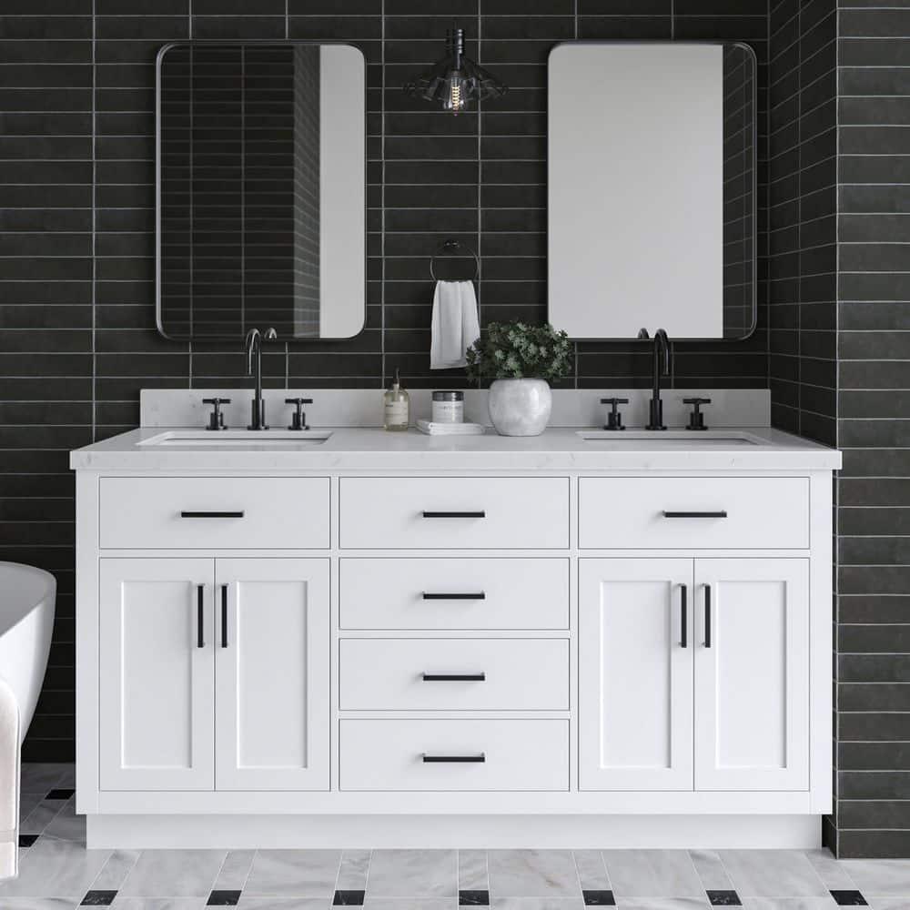 Wildon Home® Tidworth 66'' Solid Wood Double Bathroom Vanity with 1.5'' Carrara Quartz Top, Rectangular Sinks