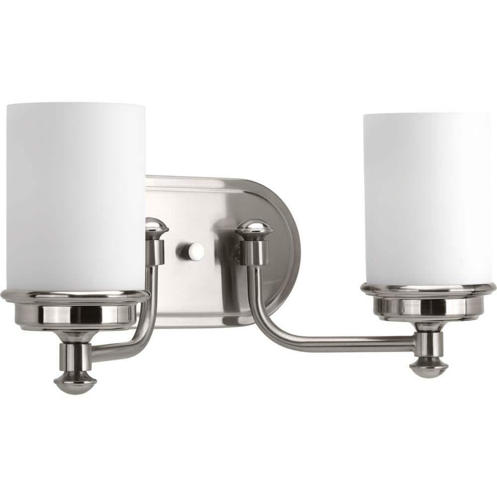 Progress Lighting Glide Collection 2-Light Bath Vanity in Brushed Nickel with Etched Opal Glass Shade