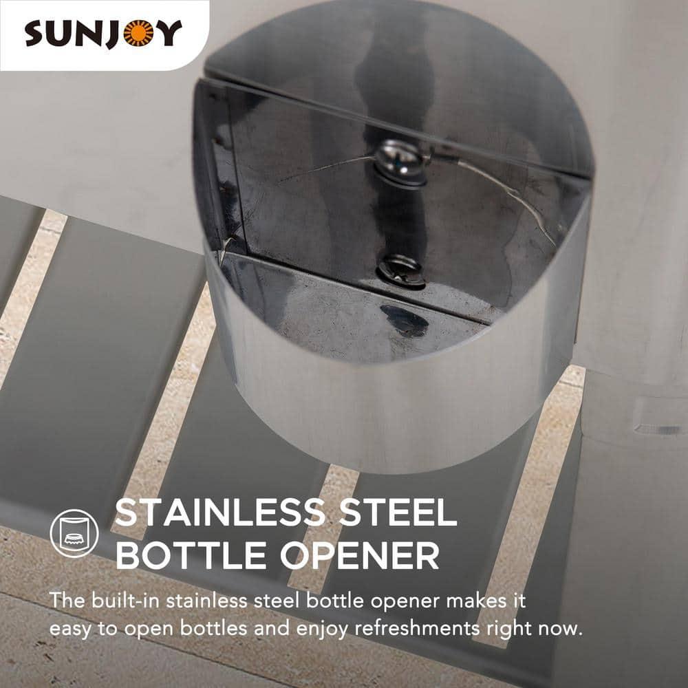 Sunjoy Sunjoy 80 Quart Patio Cooler Cart Stainless Steel Rolling Ice Chest With Steel Bottle Opener, Shelf And Lockable Wheels