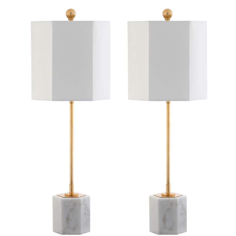 Magdalene Marble Table Lamp (Set of 2) - 29 Inch Height - TBL4069 - White Marble/Gold - Safavieh
