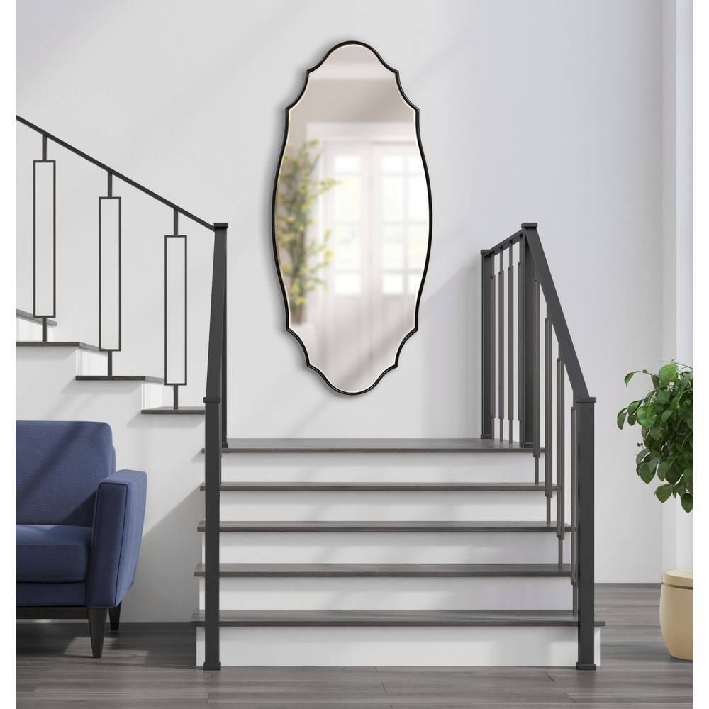 Kate and Laurel Leanna Modern Scalloped Wall Mirror, 20 x 42, Black, Glam Oval Mirror for Wall