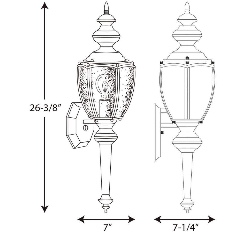 Progress Lighting Roman Coach 1-Light Medium Wall Lantern in Antique Bronze with Seeded Glass Panels