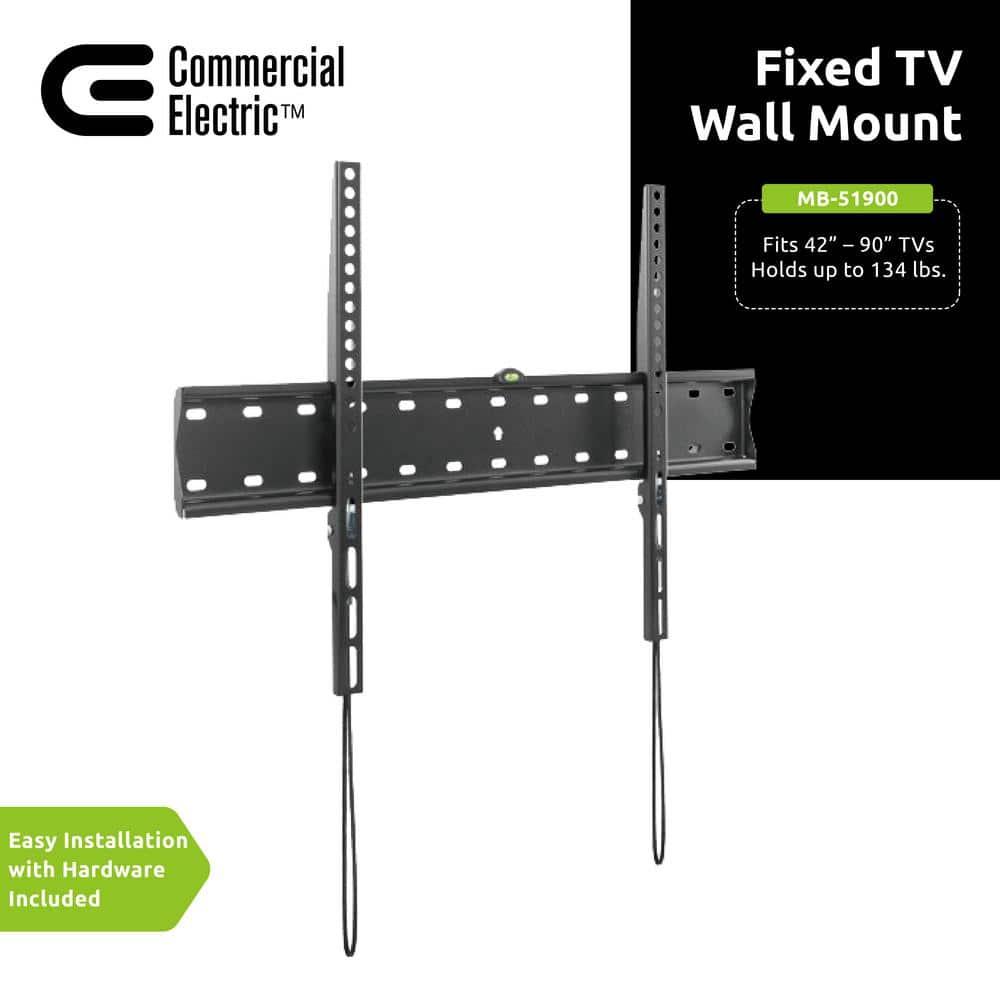 Black Steel Fixed TV Wall Mount for 42 to 90 Inch Screens