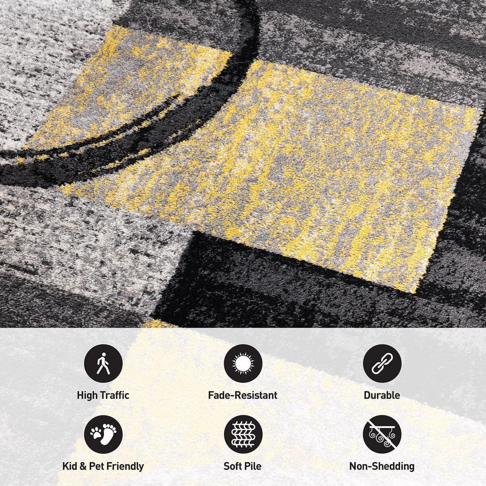 World Rug Gallery Abstract Circle Yellow 7'10"x10'2" Area Rug